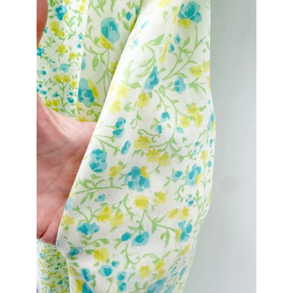 LOUNGEES Pettirobe Vtg Green Blue Floral Pockets MuMu House Dress Loungewear M - Picture 9 of 14